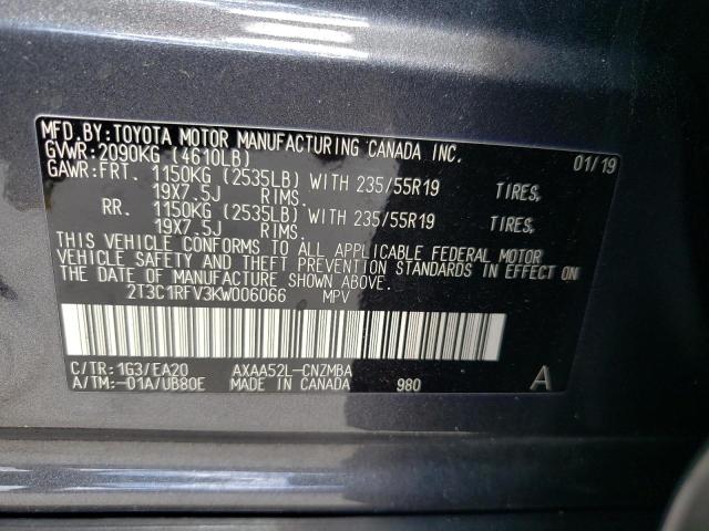 2T3C1RFV3KW006066 - 2019 TOYOTA RAV4 XLE P GRAY photo 10