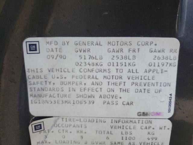 1G1BN53E3MR108539 - 1991 CHEVROLET CAPRICE CL 灰色 照片 10