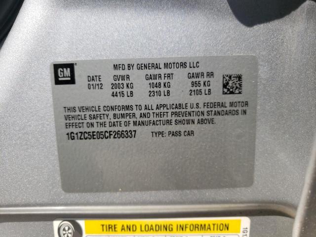 1G1ZC5E05CF266337 - 2012 CHEVROLET MALIBU 1LT ვერცხლისფერი ფოტო 10