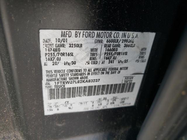 1FTRW07L82KA83237 - 2002 FORD F-150 BLACK photo 10