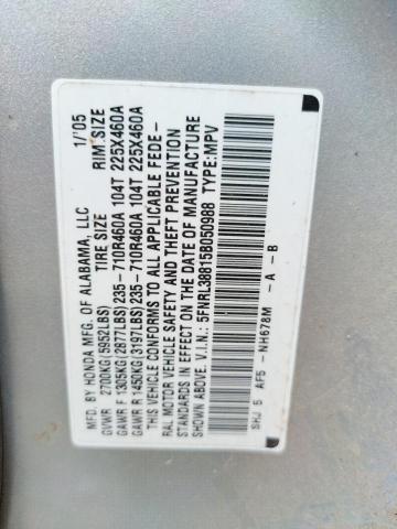 5FNRL38815B050988 - 2005 HONDA ODYSSEY TO SILVER photo 10