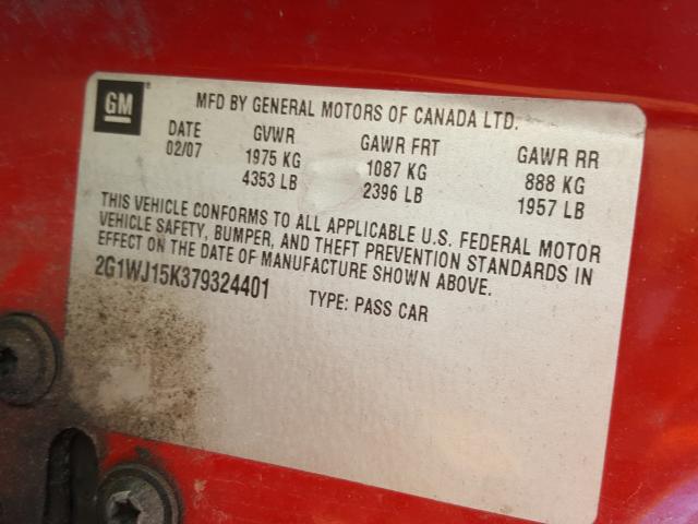 2G1WJ15K379324401 - 2007 CHEVROLET MONTE CARL 红色 照片 10