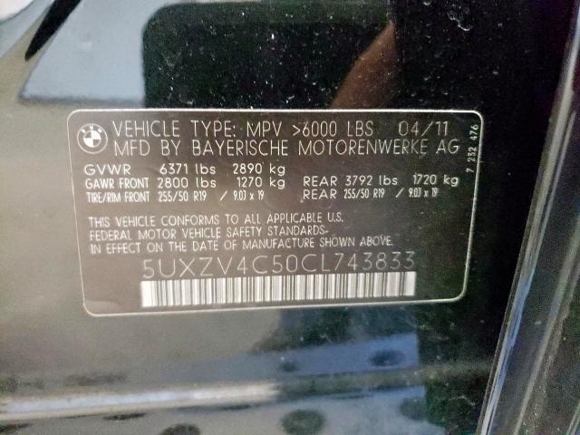 5UXZV4C50CL743833 - 2012 BMW X5 XDRIVE3 BLACK photo 10