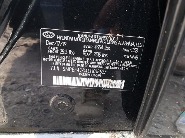 5NPEF4JA4LH018527 - 2020 HYUNDAI SONATA SEL BLACK photo 10