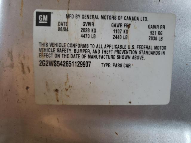 2G2WS542651129907 - 2005 PONTIAC GRAN PRIX GRAY photo 10