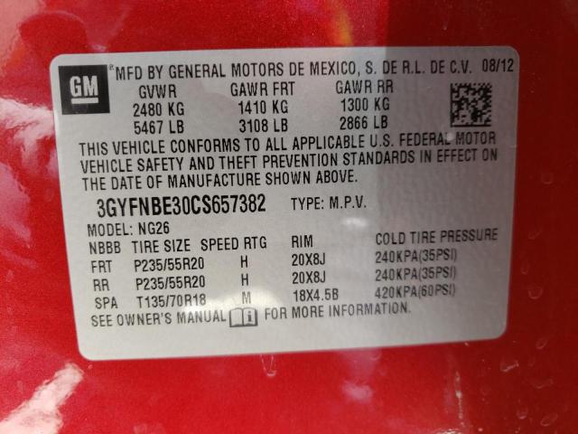 3GYFNBE30CS657382 - 2012 CADILLAC SRX PERFOR 红色 照片 10