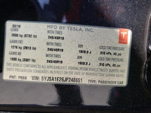 5YJSA1E26JF248651 - 2018 TESLA MODEL S  foto 10
