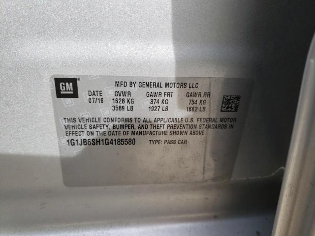1G1JB6SH1G4185580 - 2016 CHEVROLET SONIC LS SILVER photo 10