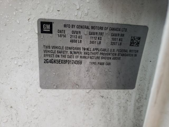 2G4GK5EX8F9174369 - 2015 BUICK REGAL WHITE photo 10