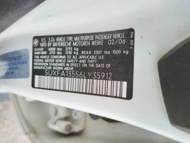 5UXFA13556LY35912 - 2006 BMW X5 WHITE photo 10