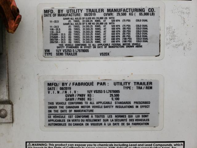 1UYVS2535L7978005 - 2020 UTILITY TRAILER თეთრი ფოტო 10