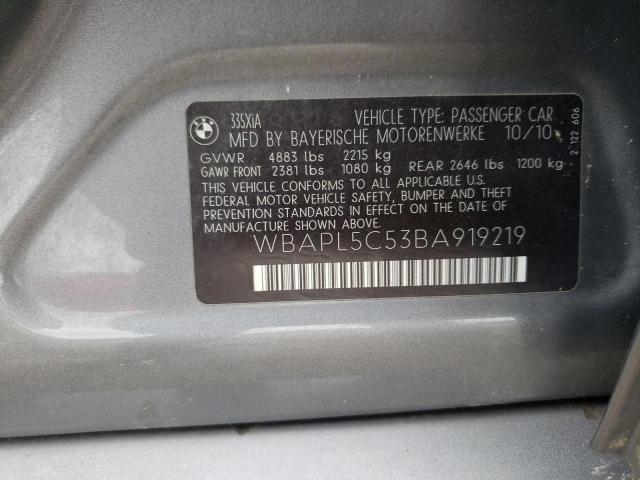 WBAPL5C53BA919219 - 2011 BMW 335 XI GRAY photo 10