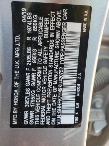 SHHFK7H49KU420752 - 2019 HONDA CIVIC SPOR SILVER photo 10