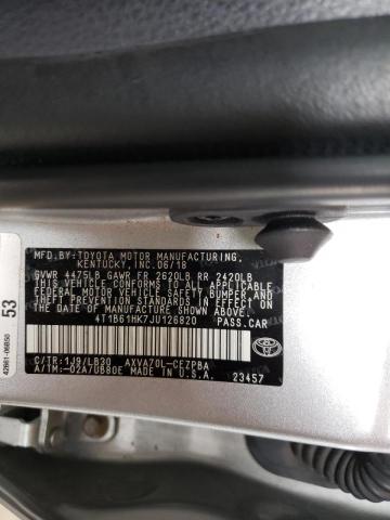 4T1B61HK7JU126820 - 2018 TOYOTA CAMRY XSE SILVER photo 10