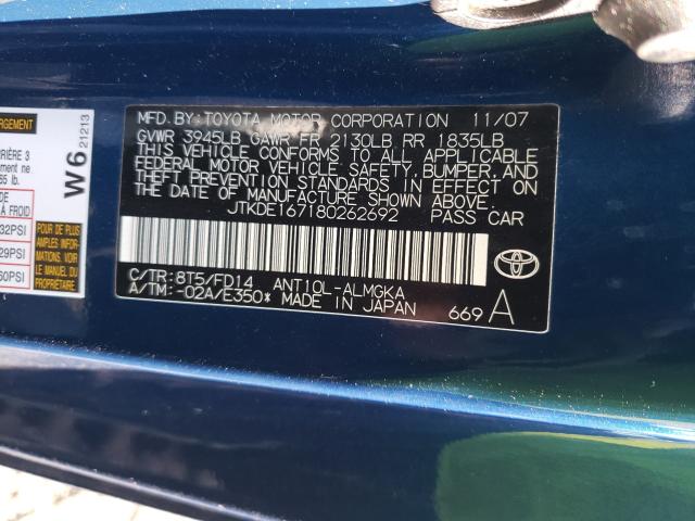 JTKDE167180262692 - 2008 TOYOTA SCION TC 蓝色 照片 10