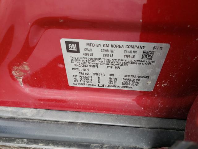 KL4CJCSB2FB261678 - 2015 BUICK ENCORE RED photo 10