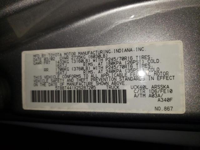 5TBBT441X2S287205 - 2002 TOYOTA TUNDRA ACCESS CAB  photo 10