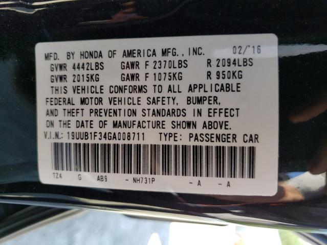 19UUB1F34GA008711 - 2016 ACURA TLX BLACK photo 10