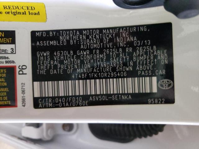 4T4BF1FK1DR295406 - 2013 TOYOTA CAMRY L WHITE photo 10