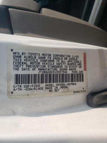 JT2BG22K510557544 - 2001 TOYOTA CAMRY CE WHITE photo 10