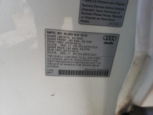 WA1AY74L39D007454 - 2009 AUDI Q7 3.6 QUA WHITE photo 10