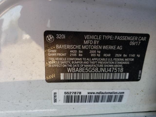 WBA8E5G58JNU47518 - 2018 BMW 320 XI WHITE photo 10