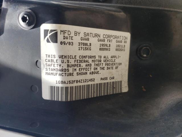 1G8AJ52F84Z121452 - 2004 SATURN ION LEVEL 2  photo 10