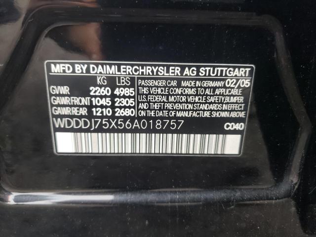 WDDDJ75X56A018757 - 2006 MERCEDES-BENZ CLS BLACK photo 10