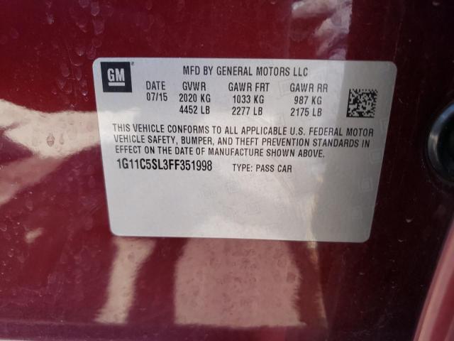 1G11C5SL3FF351998 - 2015 CHEVROLET MALIBU 1LT 勃艮第红 照片 10