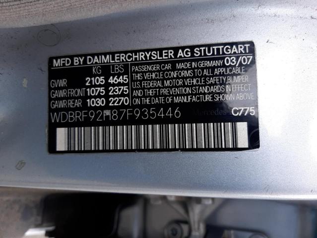 WDBRF92H87F935446 - 2007 MERCEDES-BENZ C-CLASS GRAY photo 10