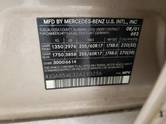 4JGAB54E32A293256 - 2002 MERCEDES-BENZ ML 320 GOLD photo 10