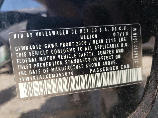 3VW1K7AJXEM351076 - 2014 VOLKSWAGEN JETTA BASE 黑色 照片 10