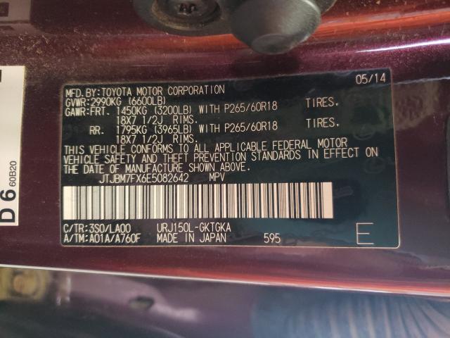 JTJBM7FX6E5082642 - 2014 LEXUS GX 460 MAROON photo 10