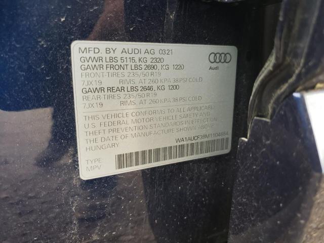 WA1AUCF39M1104654 - 2021 AUDI Q3 PREMIUM BLUE photo 10