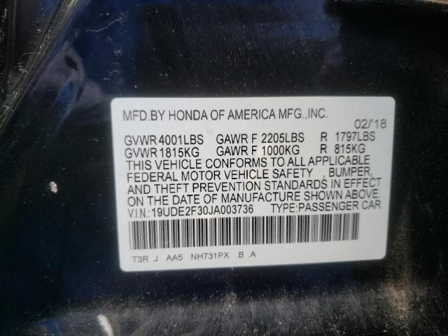 19UDE2F30JA003736 - 2018 ACURA ILX BASE W BLACK photo 10