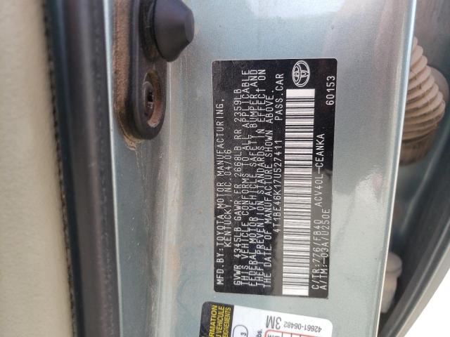 4T1BE46K17U527411 - 2007 TOYOTA CAMRY BLUE photo 10