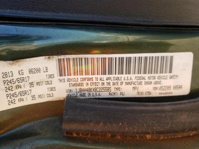 1J8HH48KX8C225585 - 2008 JEEP COMMANDER 绿色 照片 10