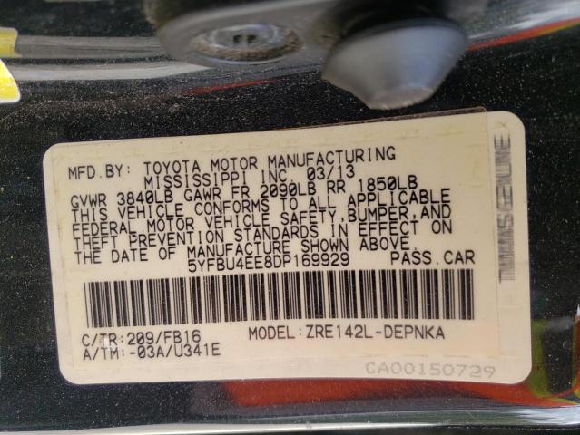 5YFBU4EE8DP169929 - 2013 TOYOTA COROLLA BASE  照片 10