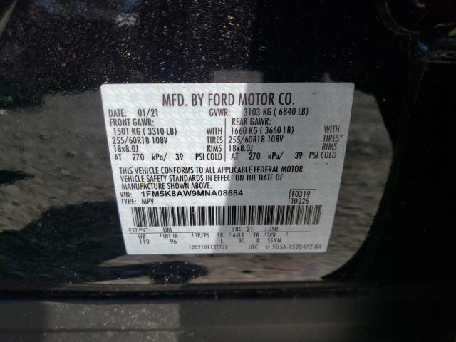 1FM5K8AW9MNA08684 - 2021 FORD EXPLORER P BLACK photo 10