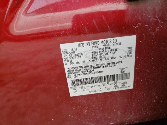 1FM5K8B85DGB05191 - 2013 FORD EXPLORER RED photo 10