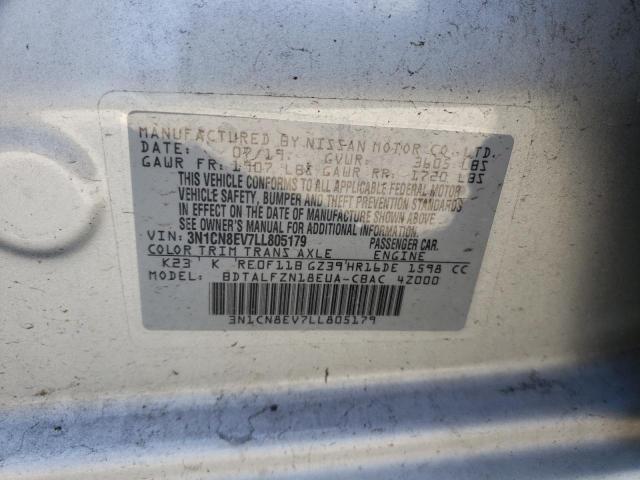 3N1CN8EV7LL805179 - 2020 NISSAN VERSA SV SILVER photo 10