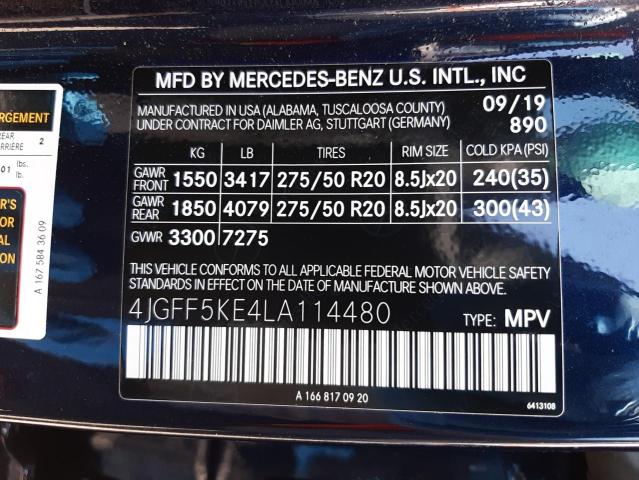 4JGFF5KE4LA114480 - 2020 MERCEDES-BENZ GLS 450 4M BLUE photo 10