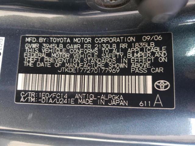 JTKDE177270177969 - 2007 TOYOTA SCION TC Graphite photo 10