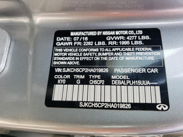 SJKCH5CP2HA019826 - 2017 INFINITI QX30 BASE SILVER photo 10