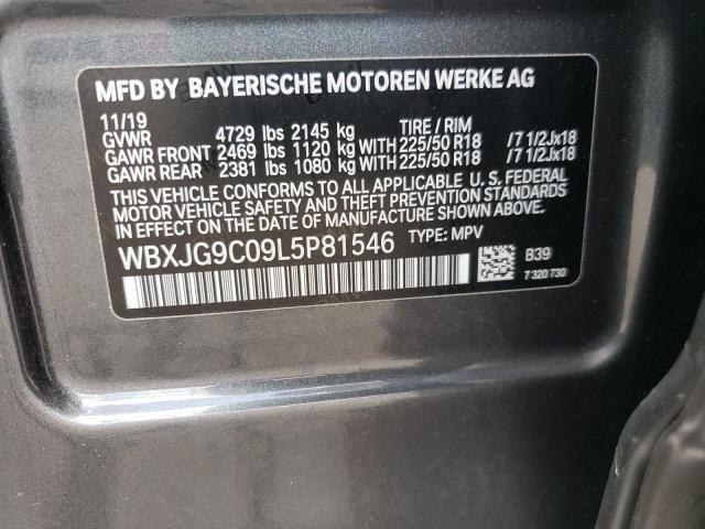 WBXJG9C09L5P81546 - 2020 BMW X1 XDRIVE2 GRAY photo 10