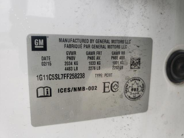 1G11C5SL7FF258238 - 2015 CHEVROLET MALIBU 1LT თეთრი ფოტო 10