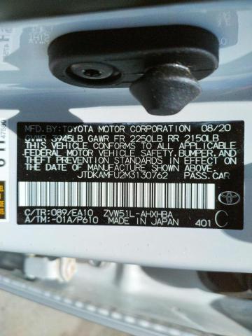 JTDKAMFU2M3130762 - 2021 TOYOTA PRIUS SPEC WHITE photo 10