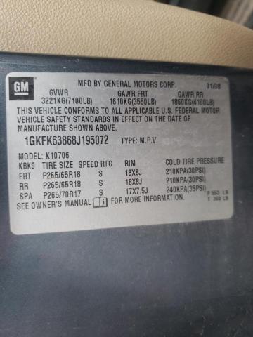 1GKFK63868J195072 - 2008 GMC YUKON DENALI  photo 10