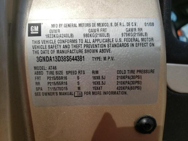 3GNDA13D38S644381 - 2008 CHEVROLET HHR LS GOLD photo 10