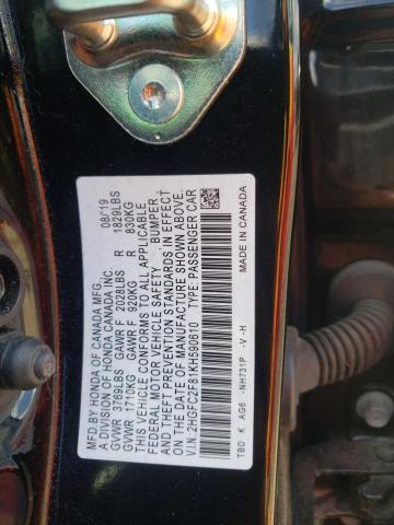 2HGFC2F81KH590610 - 2019 HONDA CIVIC SPORT  照片 10